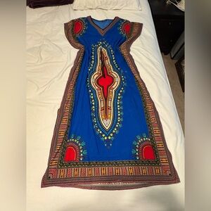Vibrant Blue and Red Dashiki Dress